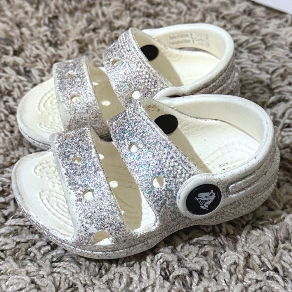 Crocs Classic Glitter Toddler Sandal C4 Silver Multi Sparkle 207771-04S